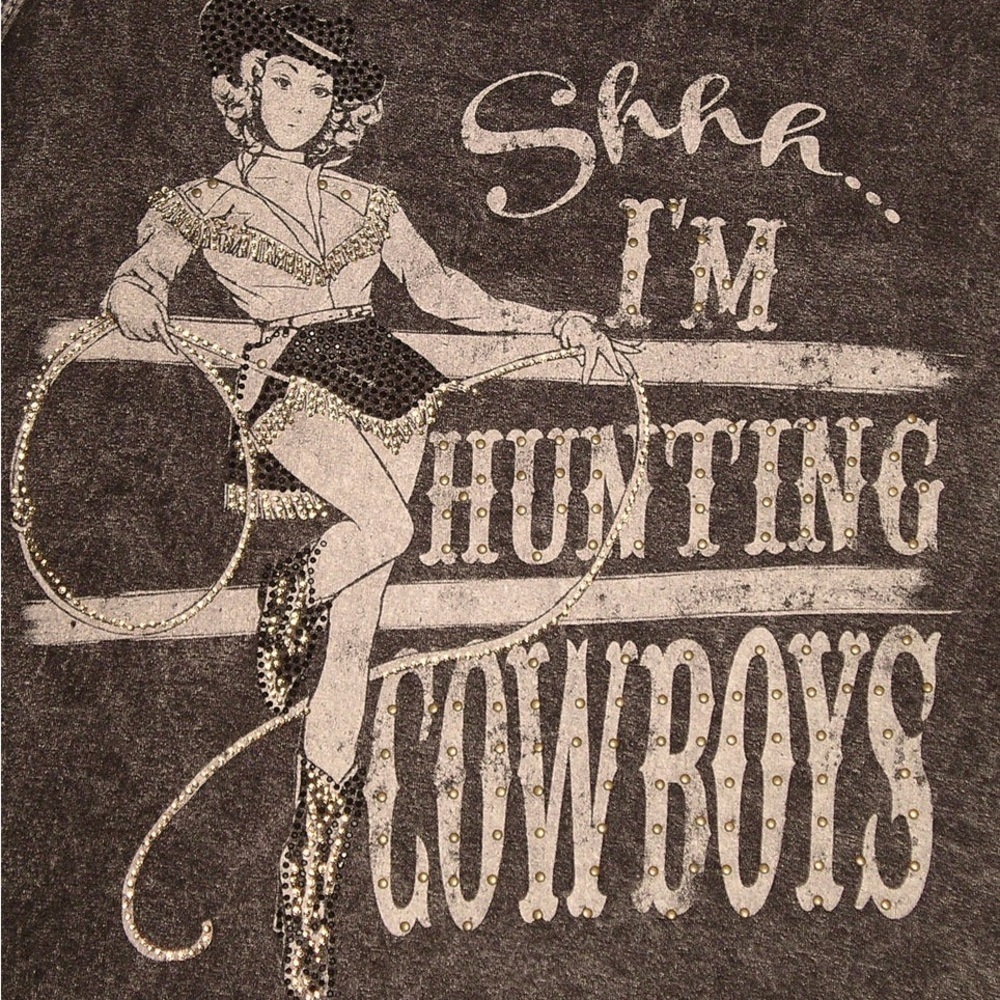 NWOT Shhh I'm Hunting Cowboys Black Distressed Western Tank Top Women's Medium M - Picture 6 of 14